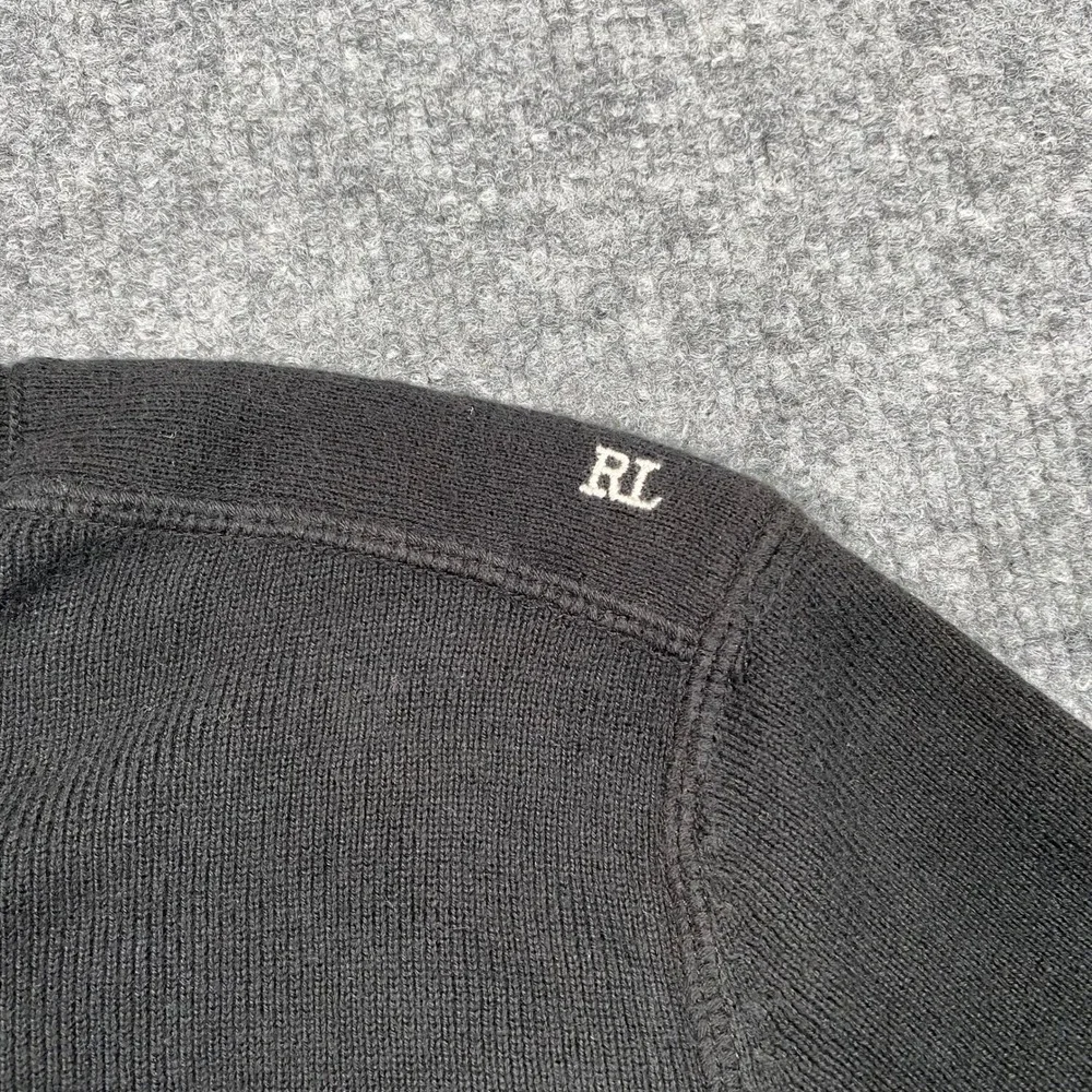 Polo Jeans Co Ralph Lauren Mens Black Ribbed V-Neck Cotton Sweater Small RL Logo